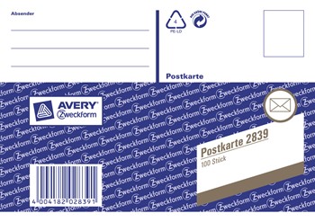Avery Zweckform 2839, Postkarte 100 Karten, lose, A6 quer, 100 Karten