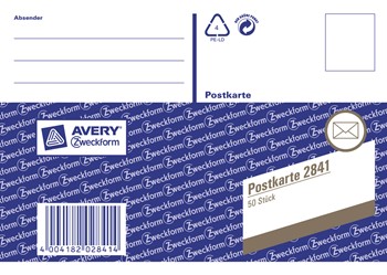 Avery Zweckform 2841, Postkarte 50 Karten, lose, A6 quer, 50 Karten