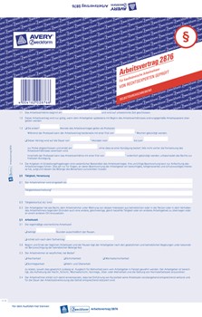 Avery Zweckform 2876, Arbeitsvertrag für kaufm. Arbeitnehmer, 2-seitig mit Durchschlag, selbstdurchschreibend, A4, 1 Stück