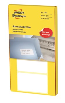 Avery Zweckform 3343, Adress-Etiketten für Schreibmaschine 67x36 mm, 420 Etiketten, zickzackgefaltet