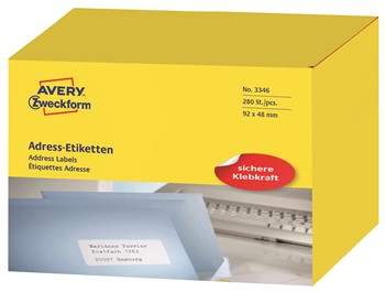 Avery Zweckform 3346, Adress-Etiketten für Schreibmaschine 92x48 mm, 280 Etiketten, auf Rolle