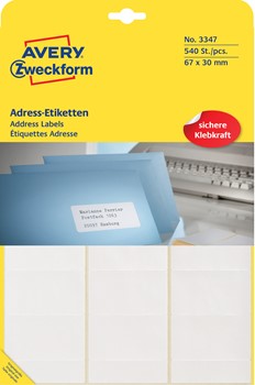 Avery Zweckform 3347, Adress-Etiketten für Schreibmaschine 67x30 mm, 540 Etiketten, auf Bogen