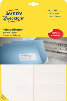 Avery Zweckform 3349, Adress-Etiketten für Schreibmaschine 102x38 mm, 280 Etiketten, auf Bogen