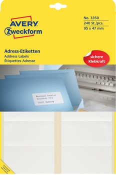Avery Zweckform 3350, Adress-Etiketten für Schreibmaschine 95x47 mm, 240 Etiketten, auf Bogen