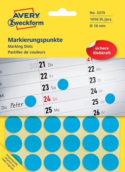 Avery Zweckform 3375, Markierungspunkte, Durchmesser 18 mm, 1056 Etiketten, blau