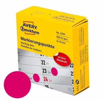 Avery Zweckform 3850, Markierungspunkte im Spender, Ø 10 mm, 1 Rolle/800 Etiketten, magenta