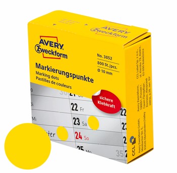 Avery Zweckform 3852, Markierungspunkte im Spender, Ø 10 mm, 1 Rolle/800 Etiketten, gelb