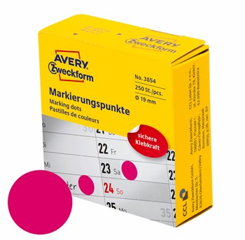Avery Zweckform 3854, Markierungspunkte im Spender, Ø 19 mm, 1 Rolle/250 Etiketten, magenta