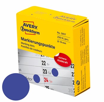 Avery Zweckform 3857, Markierungspunkte im Spender, Ø 19 mm, 1 Rolle/250 Etiketten, blau