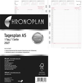 Chronoplan Tagesplan A5 Kalendarium, 2027, Anordnung in Spalten, A5, weiß (Avery Zweckform 50227)
