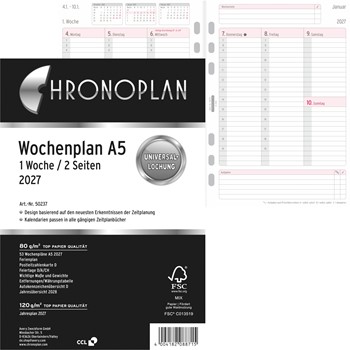 Chronoplan Wochenplan A5 Kalendarium, 2027, Anordnung in Spalten, A5, weiß (Avery Zweckform 50237)