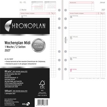 Chronoplan Wochenplan Midi Kalendarium, 2027, Anordnung in Zeilen, Midi, weiß (Avery Zweckform 50257)