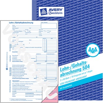 Avery Zweckform 504, Lohn/Gehaltsabrechnung 1. und 2. Blatt bedruckt, A5, 100 Stück