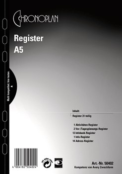 Avery Zweckform 50402, Chronoplan Register A5 Kunststoff 31teilig, 1 Stück
