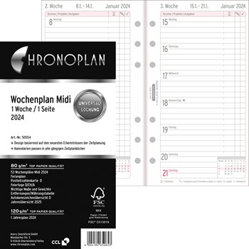 Chronoplan Wochenplan Midi Kalendarium, 2024, Anordnung in Zeilen, Midi, weiß (Avery Zweckform 50554)