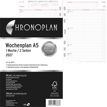 Chronoplan Wochenplan A5 Kalendarium, 2027, Anordnung in Zeilen, A5, weiß (Avery Zweckform 50577)