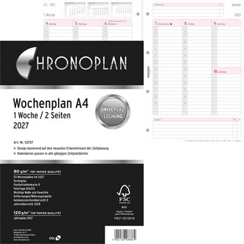 Chronoplan Wochenplan A4 Kalendarium, 2027, Anordnung in Spalten, A4, weiß (Avery Zweckform 50707)