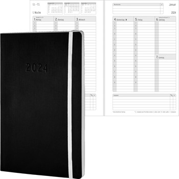 Chronoplan Chronobook Wochenplan, Black Edition, 2024, Anordnung in Spalten, A5, schwarz, Softcover, Leinenprägung (Avery Zweckform 50924)