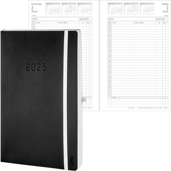 Chronoplan Chronobook Tagesplan, Black Edition, 2025, Anordnung in Spalten, A5, schwarz, Softcover, Leinenprägung (Avery Zweckform 50945)