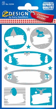 Z-Design 52294, Weihnachtssticker, Papier, Beschriftung Xmas, weiß, türkis, grau, 2 Bögen