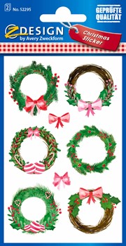 Z-Design 52295, Weihnachtssticker, Papier, Beschriftung Kränze, weiß, braun, rot, grün, 2 Bögen