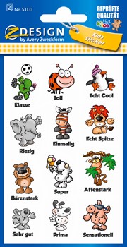 Z-Design 53131, Kids Papier Sticker, Tiere, 2 Bogen, Bogengröße 76 x 120 mm