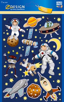 Avery Zweckform Glitter Sticker, Weltall, 10 Aufkleber (Z-Design 53251)