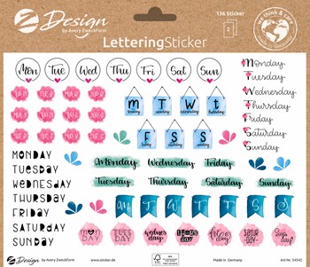 Z-Design Trend Sticker Lettering, Tage & Monate, 136 Aufkleber (Avery Zweckform 54542)