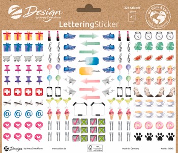 Z-Design Trend Sticker Lettering, Icons, 324 Aufkleber (Avery Zweckform 54543)