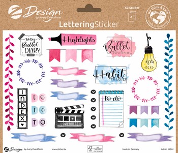 Z-Design Trend Sticker Lettering, Frames + Titles, 62 Aufkleber (Avery Zweckform 54544)