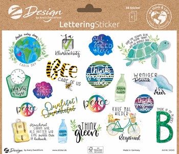 Z-Design Trend Sticker Lettering, Umwelt Statements, 38 Aufkleber (Avery Zweckform 54545)