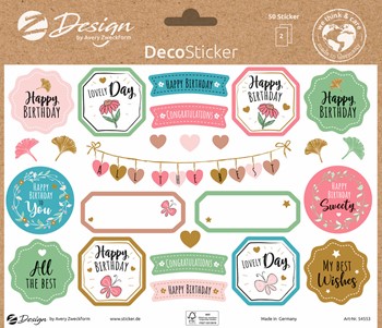 Z-Design Trend Sticker DEKO, Happy Birthday, 50 Aufkleber (Avery Zweckform 54553)