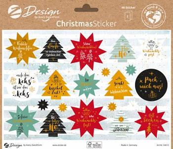 Z-Design 54613, Weihnachtssticker, Papier, Weihnachtswünsche, mehrfarbig, 2 Bogen