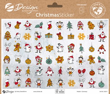 Z-Design 54614, Weihnachtssticker, Papier, Weihnachtsmotive, mehrfarbig, 2 Bogen