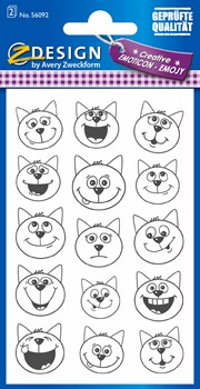 Z-Design 56092, Creative Papier Sticker, Emoticon Katze, 2 Bogen, Bogengröße 76 x 120 mm