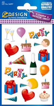 Z-Design 56097, Creative Papier Sticker, Emoticon Party, 2 Bogen, Bogengröße 76 x 120 mm