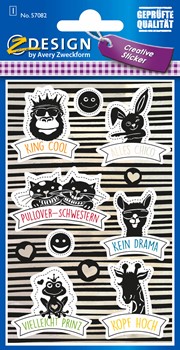 Avery Zweckform Deko Sticker, Coole Tiere, 11 Aufkleber (Z-Design 57082)