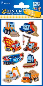 Z-Design Glitter Sticker, Baumaschinen, 8 Aufkleber (Avery Zweckform 57292)