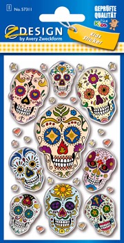 Z-Design 57311, Puffy Sticker, 3D Folie, Totenköpfe, bunt, 1 Bogen