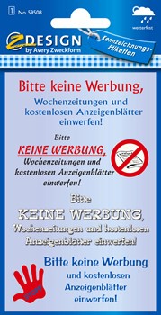 Z-Design 59508, Home - Hinweisetikett Bitte keine Werbung Wochenzeitungen und kostenlose Anzeigenblätter einwerfen, 1 Bogen