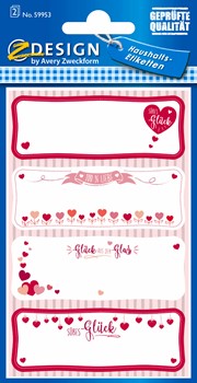 Z-Design 59953, Haushaltsetiketten, Papier, Herzen, rot, rosa, weiß, 2 Bogen