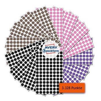 Avery Zweckform 59997, Markierungspunkte Set, pastell, Durchmesser 8mm, über 3.000 Etiketten