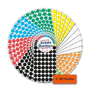 Avery Zweckform 59999, Markierungspunkte Set, Durchmesser 12mm, über 2.000 Etiketten