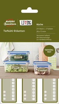 Avery Zweckform 62005, Living Tiefkühletiketten, 26 x 73 mm, 4 Blatt/24 Etiketten, weiß