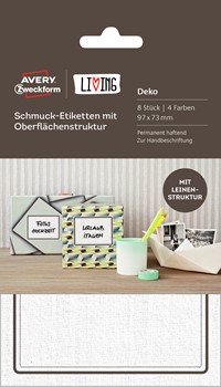 Avery Zweckform 62020, Living Schmuck-Etikett mit Oberflächenstruktur, 97 x 73 mm, 4 Blatt/8 Etiketten, weiß