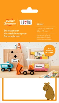 Avery Zweckform 62036, Living Etiketten zur Kennzeichnung von Sammelboxen, 97 x 47,5 mm, 4 Blatt/12 Etiketten, weiß