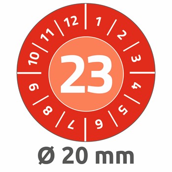 Avery Zweckform 6943-2023, Prüfplaketten "Jahreszahl 2023", Ø 20 mm, 8 Bogen/120 Etiketten, rot, Vinyl-Folie