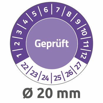 Avery Zweckform 6951-2022, Prüfplaketten "Geprüft", Ø 20 mm, 8 Bogen/120 Etiketten, violett, Vinyl-Folie