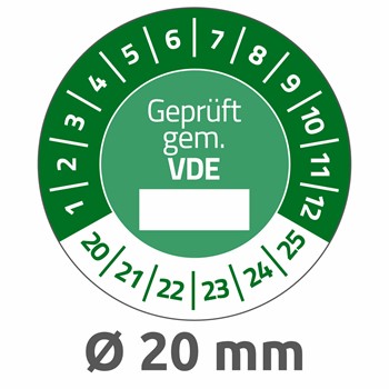 Avery Zweckform 6983-2020, Prüfplaketten "Geprüft gem. VDE", 2020-2025, Ø 20 mm, 8 Bogen/120 Etiketten, grün, Vinyl-Folie