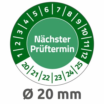 Avery Zweckform 6989-2020, Prüfplaketten "Nächster Prüftermin, 2020-2025, Ø 20 mm, 8 Bogen/120 Etiketten, grün, abziehsichere Folie